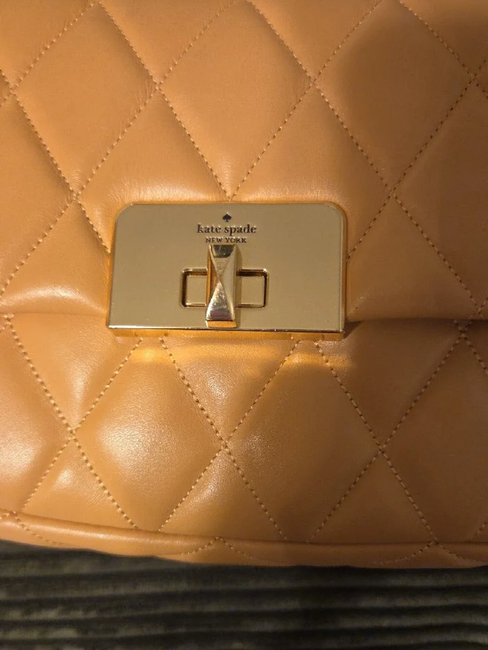 kate spade Quilted Shoulder Bag in Camel Tan with Gold Hardware
